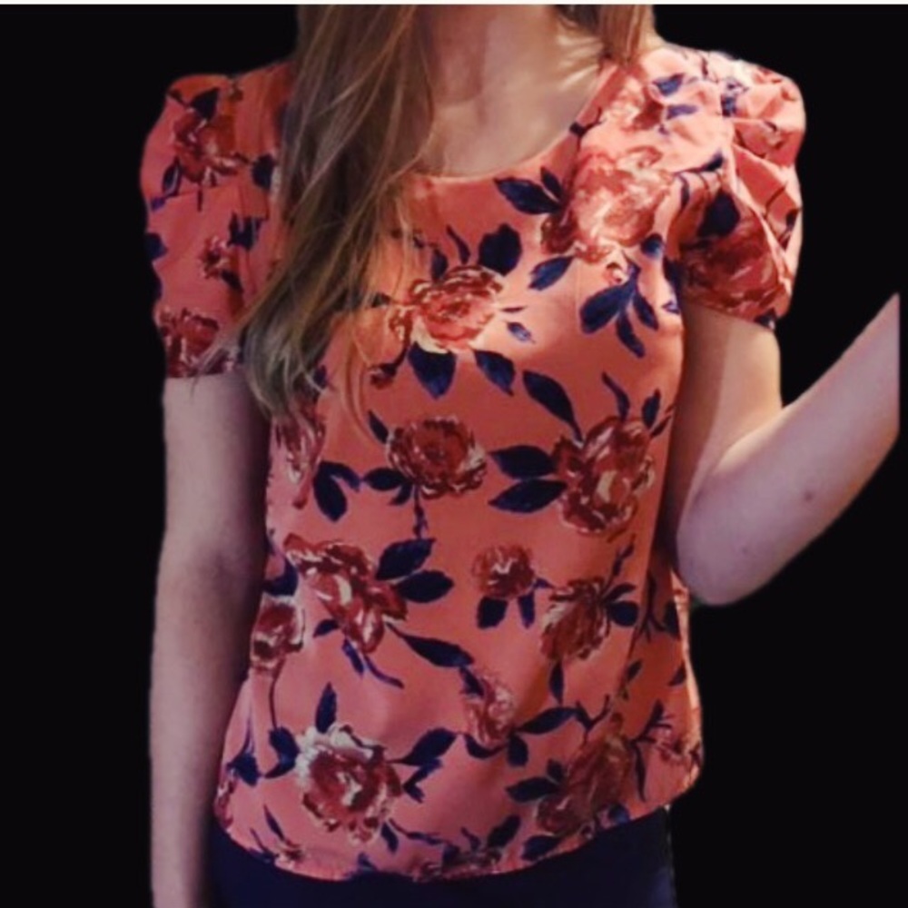 Coral Forever 21 Foral Shirt